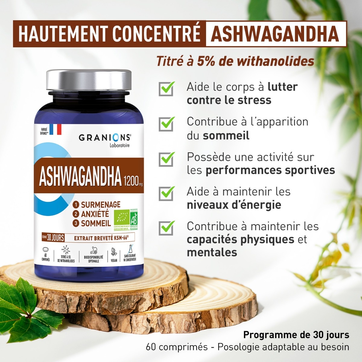 Ashwagandha 1200mg - Hautement concentré
