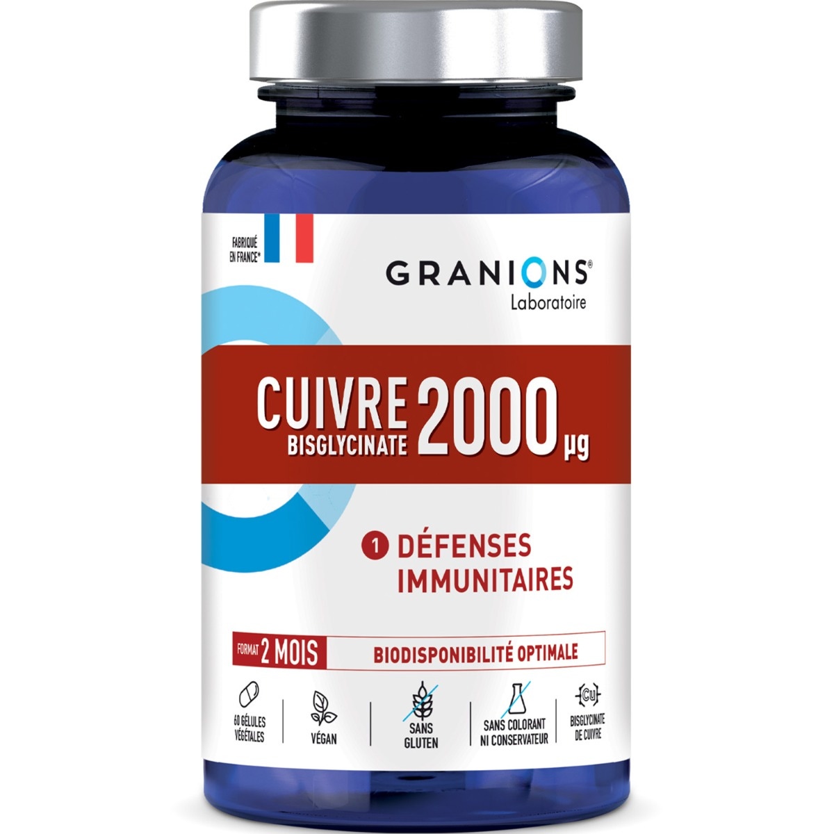Granions de Cuivre- 60 gélules - Forme bisglycinate - Défenses Immunitaires