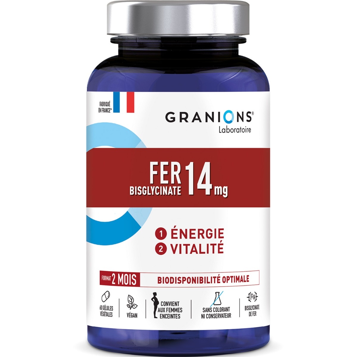 Bisglycinate de Fer GRANIONS - Vegan grâce à ses gélules végétales