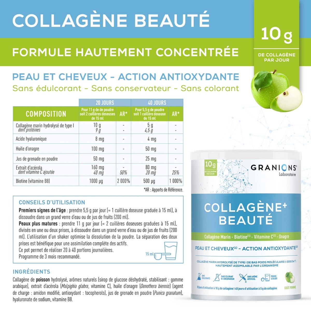 Granions - Collagène+ beauté goût pomme
