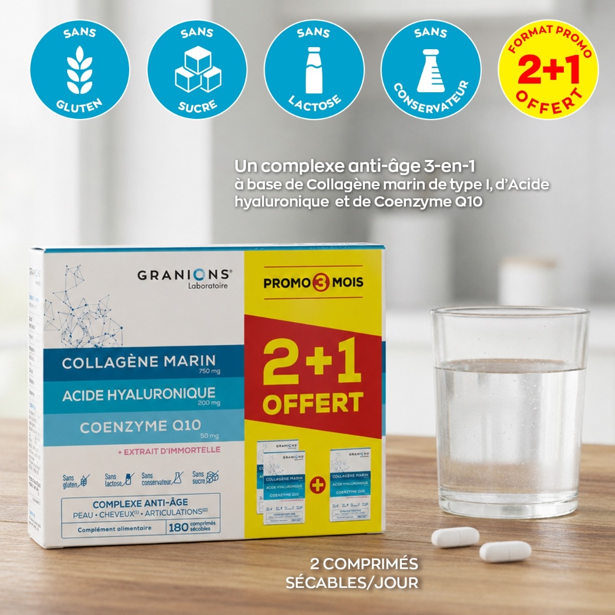 GRANIONS - Complesso di collagene, acido ialuronico e coenzima Q10 - 60 compresse