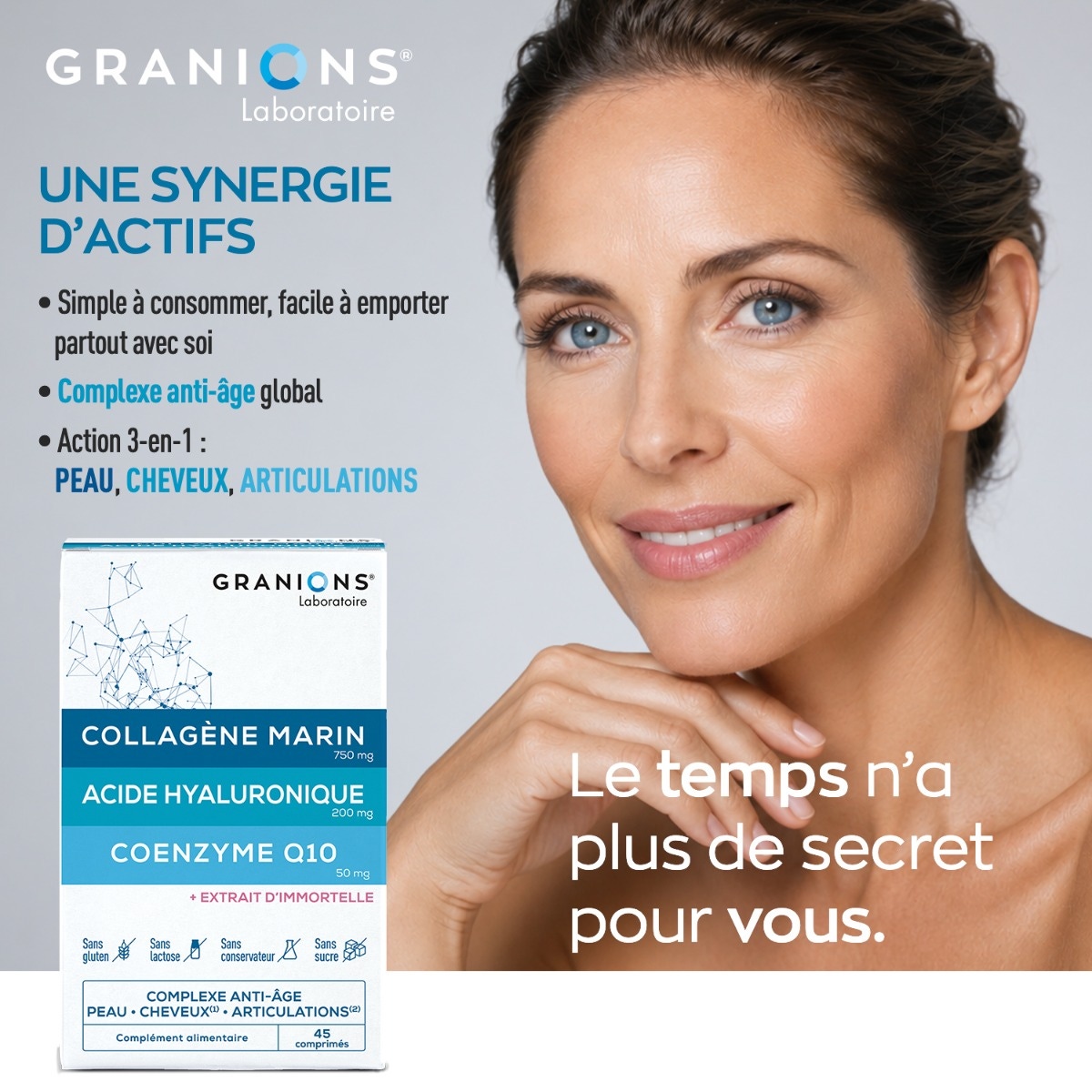 GRANIONS - Complesso di collagene, acido ialuronico e coenzima Q10 - 60 compresse