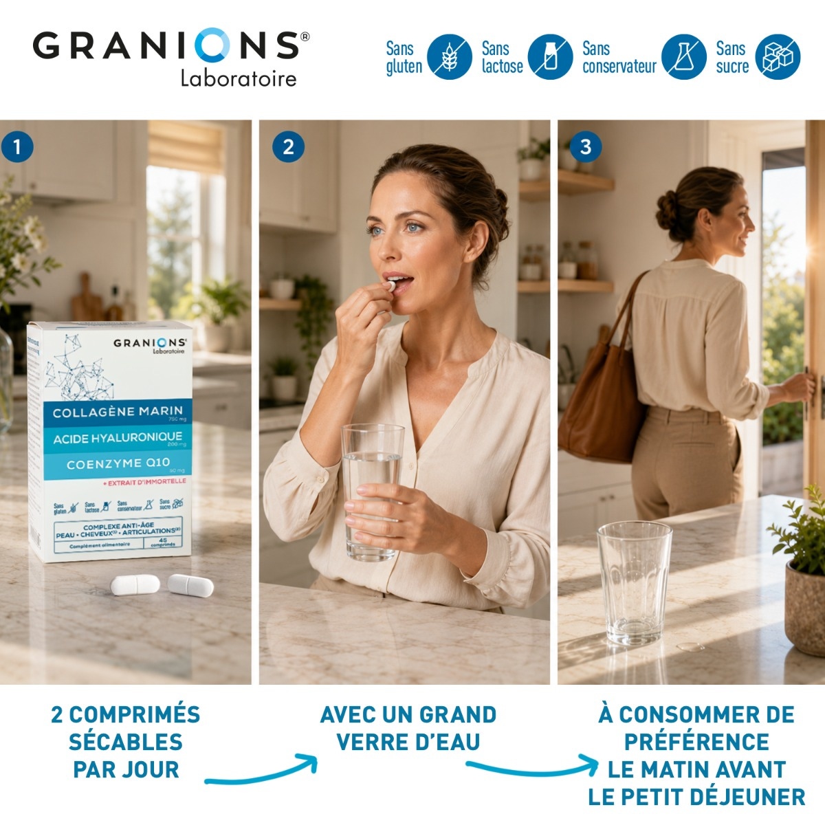 GRANIONS - Complesso di collagene, acido ialuronico e coenzima Q10 - 60 compresse