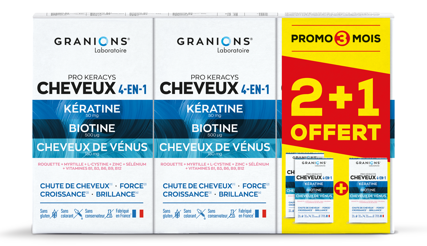 Pro Keracys Cheveux 4 en 1 - 2Mois + 1 Offert FACE