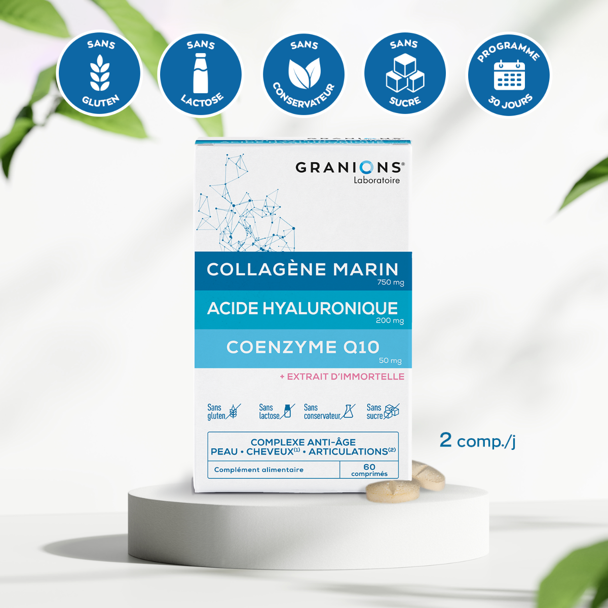 GRANIONS - Complesso di collagene, acido ialuronico e coenzima Q10 - 60 compresse