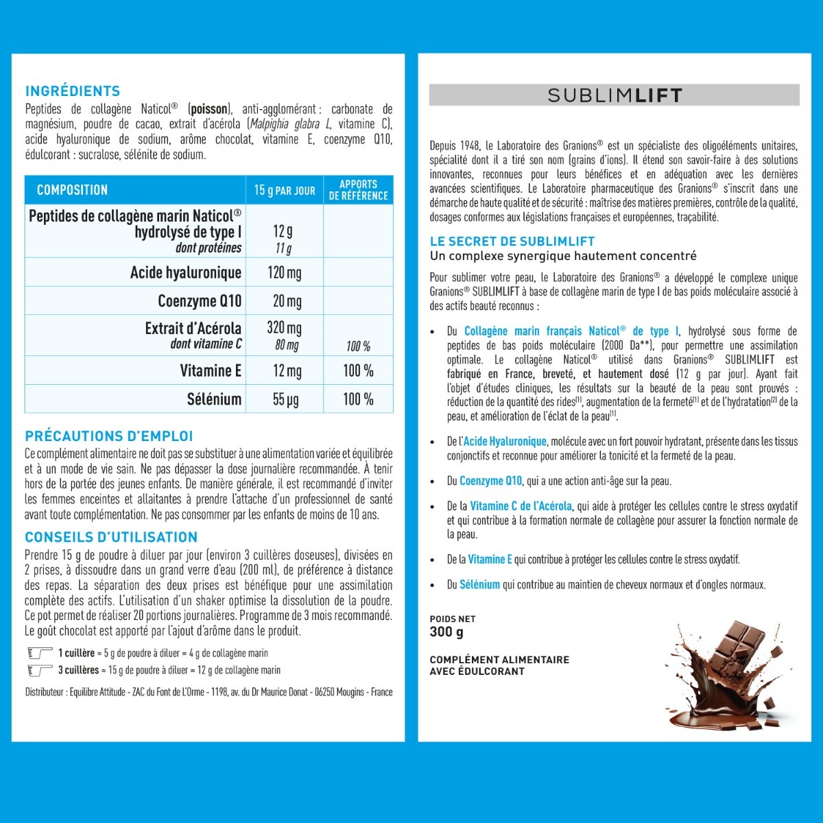 GRANIONS - Collagène + beauté Sublimlift - Ingrédients - Précautions d'emploi - Conseils d'utilisation 