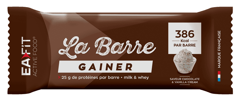 EAFIT la Barre Gainer 90 g Chocolat - Vanille 25 g de protéines de lait et de whey, 386 kcal pour une prise de poids réussie !