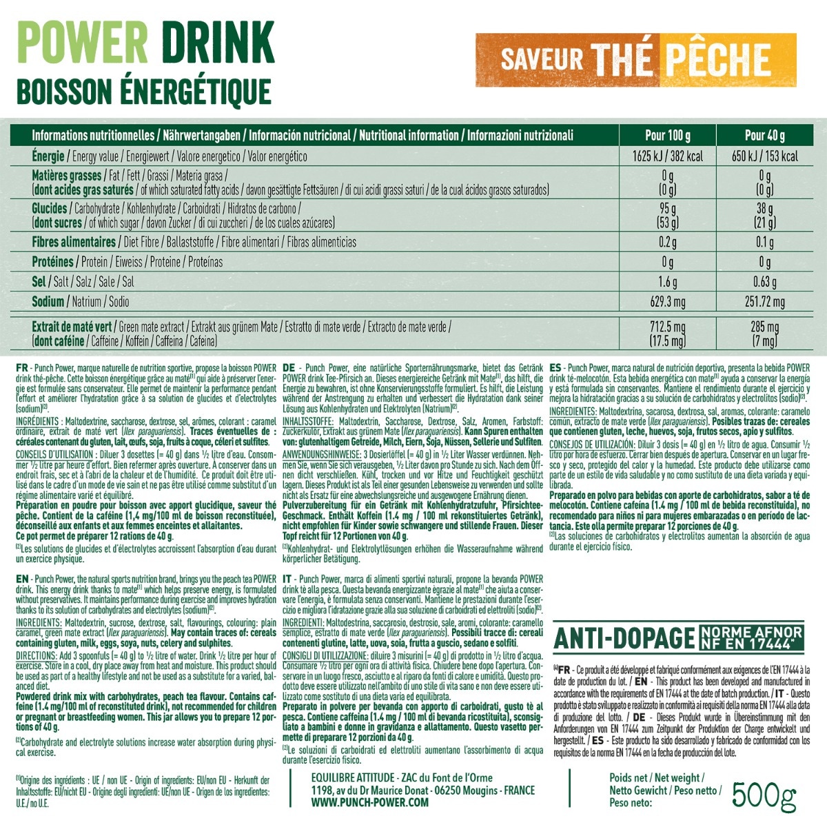 Punch Power Biodrink 500 g - Tè-Pesca