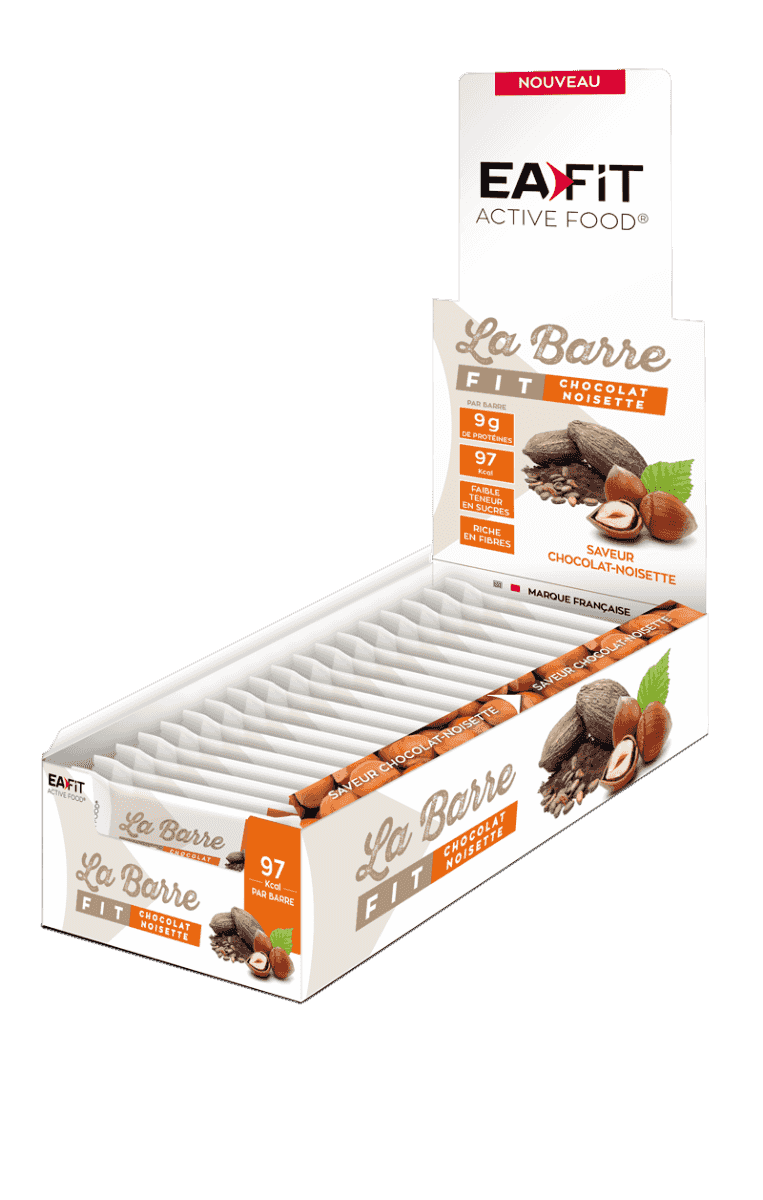 EAFIT La Barre Fit - présentoir de 32 barres - Saveur chocolat noisette. Un en cas sain, riche en protéines et en fibres et pauvres en sucres.